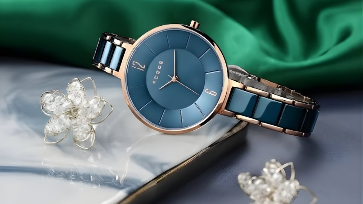 ROCOSJewe R0309 Women Ceramic Watch: Minimal Dial, Glossy Bracelet &amp;amp; 3 ATM Resistance